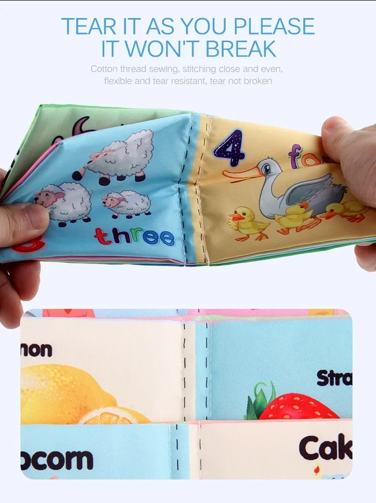 3D Visual Cloth Book for Baby, Cute Fruits, Animais Cognize, Puzzle Book, Resistente a Rasgos, Early Learning, Fabric Book for Kids, Novo, 6 pçs/set