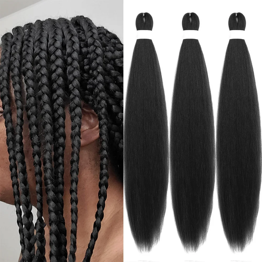 Extensions Capillaires Synthétiques Pré-Étirées, Tresses Colorées, Naturelles comme Humaines, au Crochet, 26 Pouces