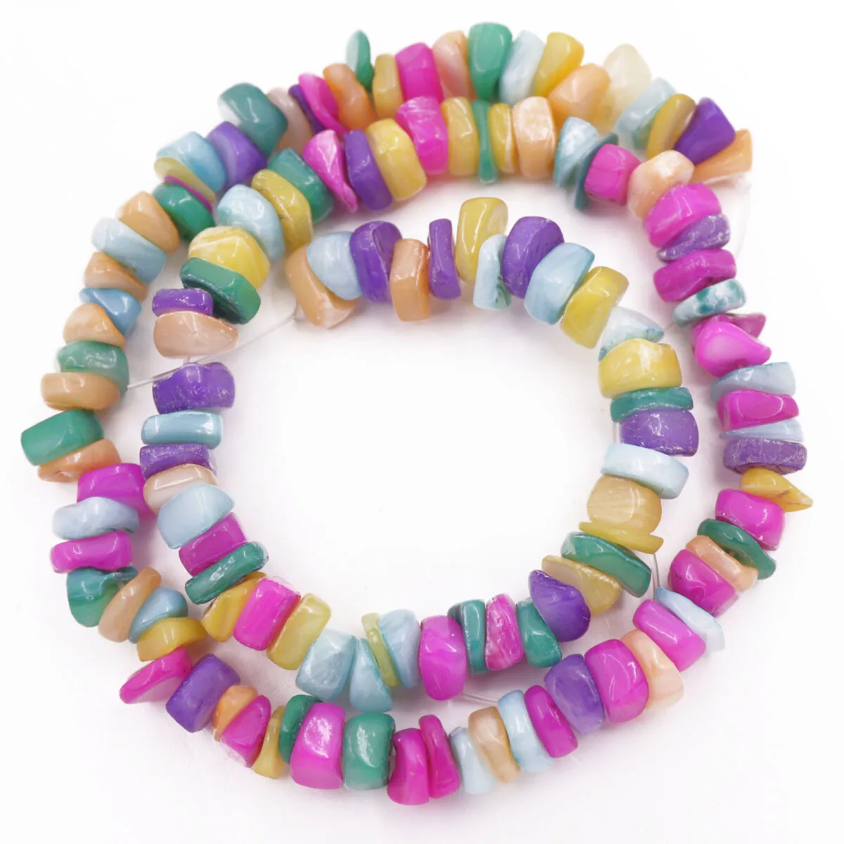 6mm-10mm Freeform Dyed Shell Multi-Color Mother of Pearl Loose Beads Strand 15"