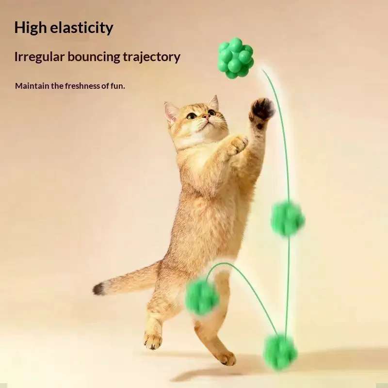 2PCS Cat Chew Toy Bouncy Ball High Elasticity Interactive Bite-resistant Kitten Toy Playing Training Teeth Cleaning Cat Toy