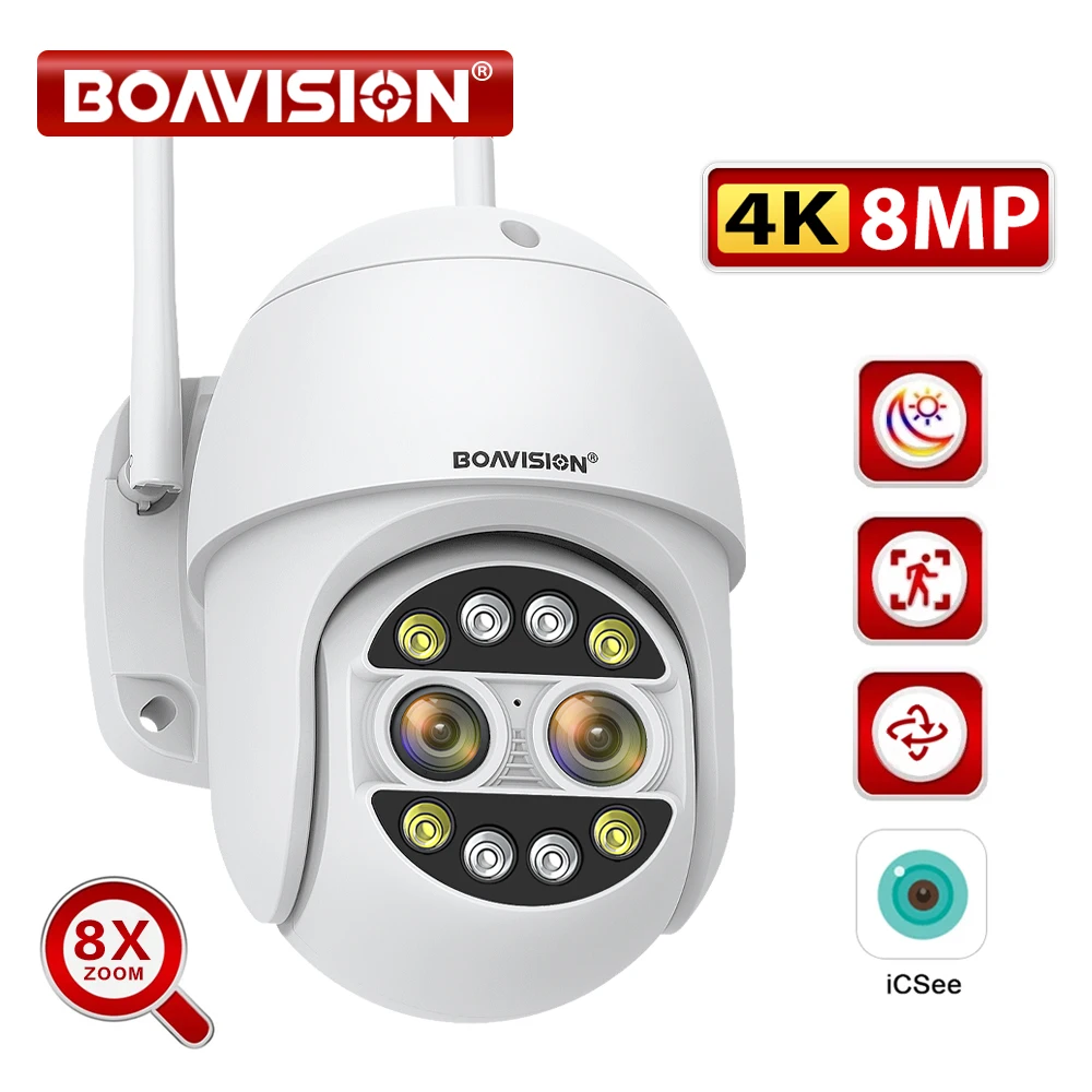 4K 8MP 8X Zoom 2.8mm+12mm Dual Lens WiFi Surveillance Camera PTZ 4MP Outdoor AI Human Auto Tracking 2-Way Audio Security Camera