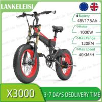 Lankeleisi X3000 Plus Electric Bicycle Foldable Hydraulic Brake 1000W Motor 17.5Ah Battery 20*4.0 Inch Tire 120KM Range E-bike