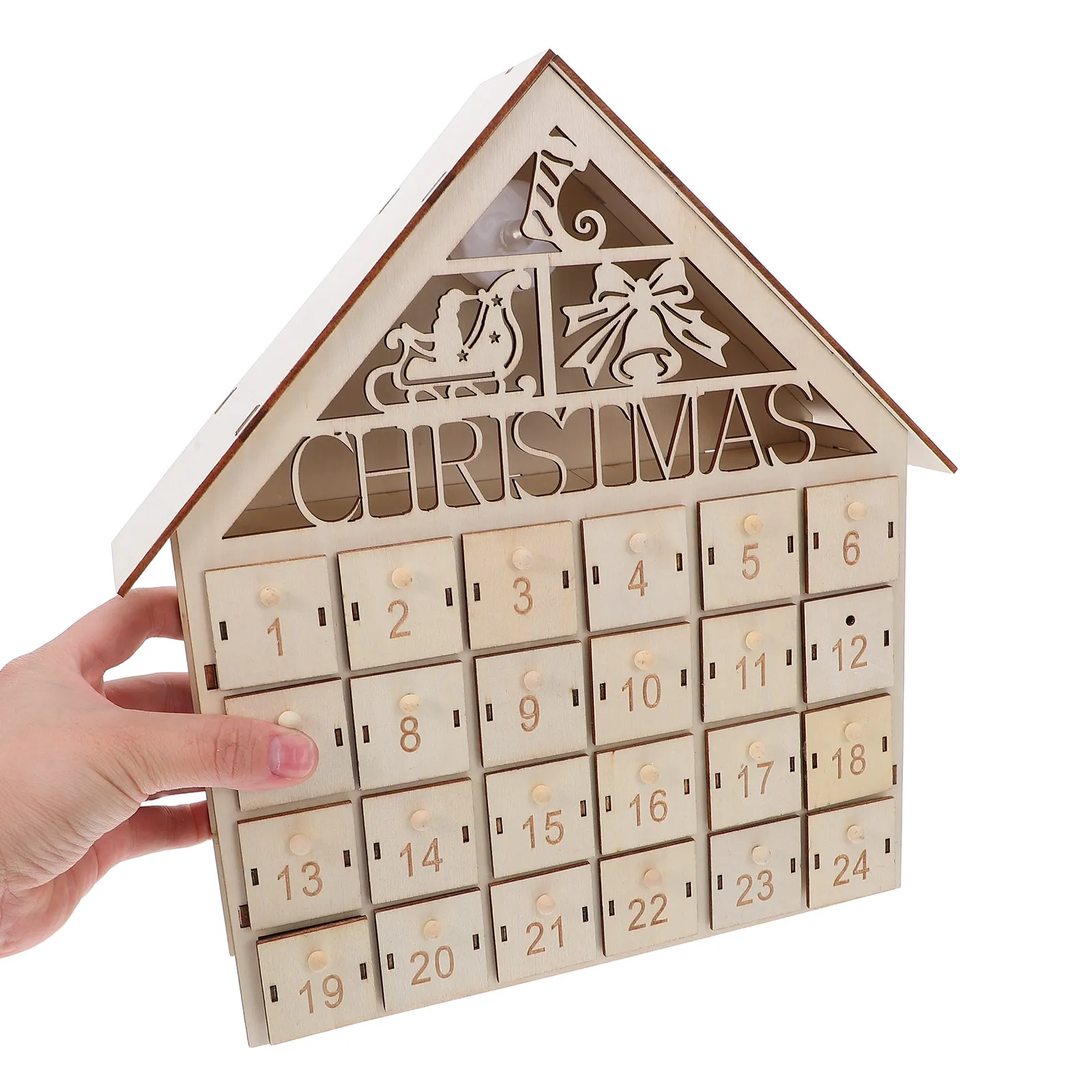 

Wooden Christmas Countdown Calendar with 24 Fillable Drawers LED Illuminated Advent Calendar Rustic Holiday Decor Family