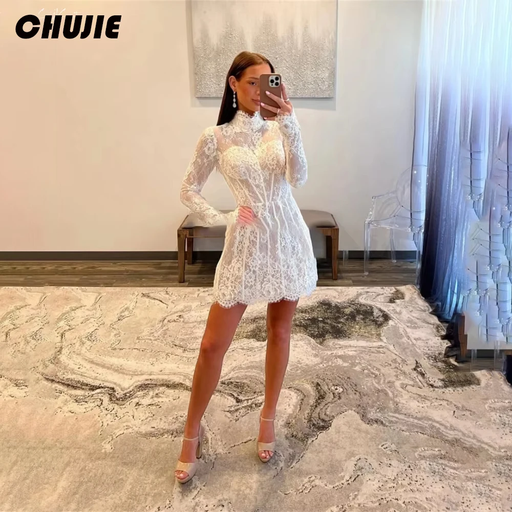 ลูกไม้แขนยาวชุดแต่งงาน Mermaid Mini ชุดเจ้าสาว Custom Made ชุดเจ้าสาว Vestido de novia งานแต่งงาน Party Dress