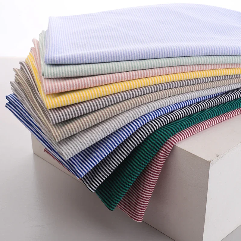 50x170cm Knitted Striped Stretch Cotton Fabric for T-Shirt Short-Sleeved DIY Sewing Dresses Doll Clothes Handmade Fabric