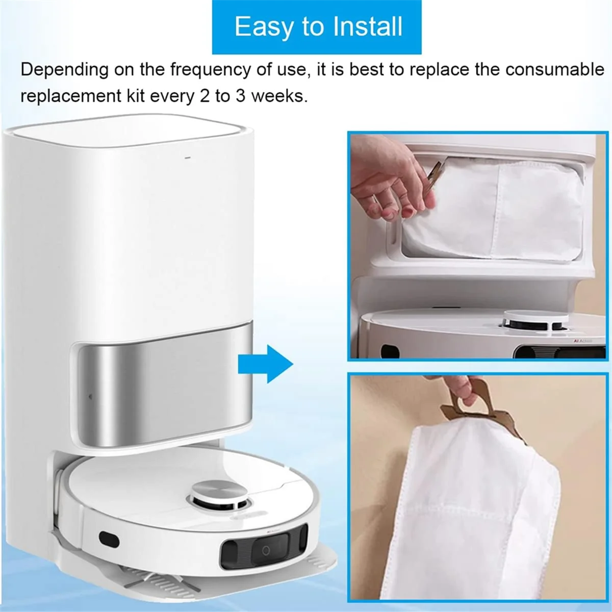 Sacos De Pó De Substituição Para Robô Aspirador De Pó, Dreame L10S Ultra, L10 Ultra, Xiaomi X10 Plus, Grande Capacidade, 2.5L, 8Pcs