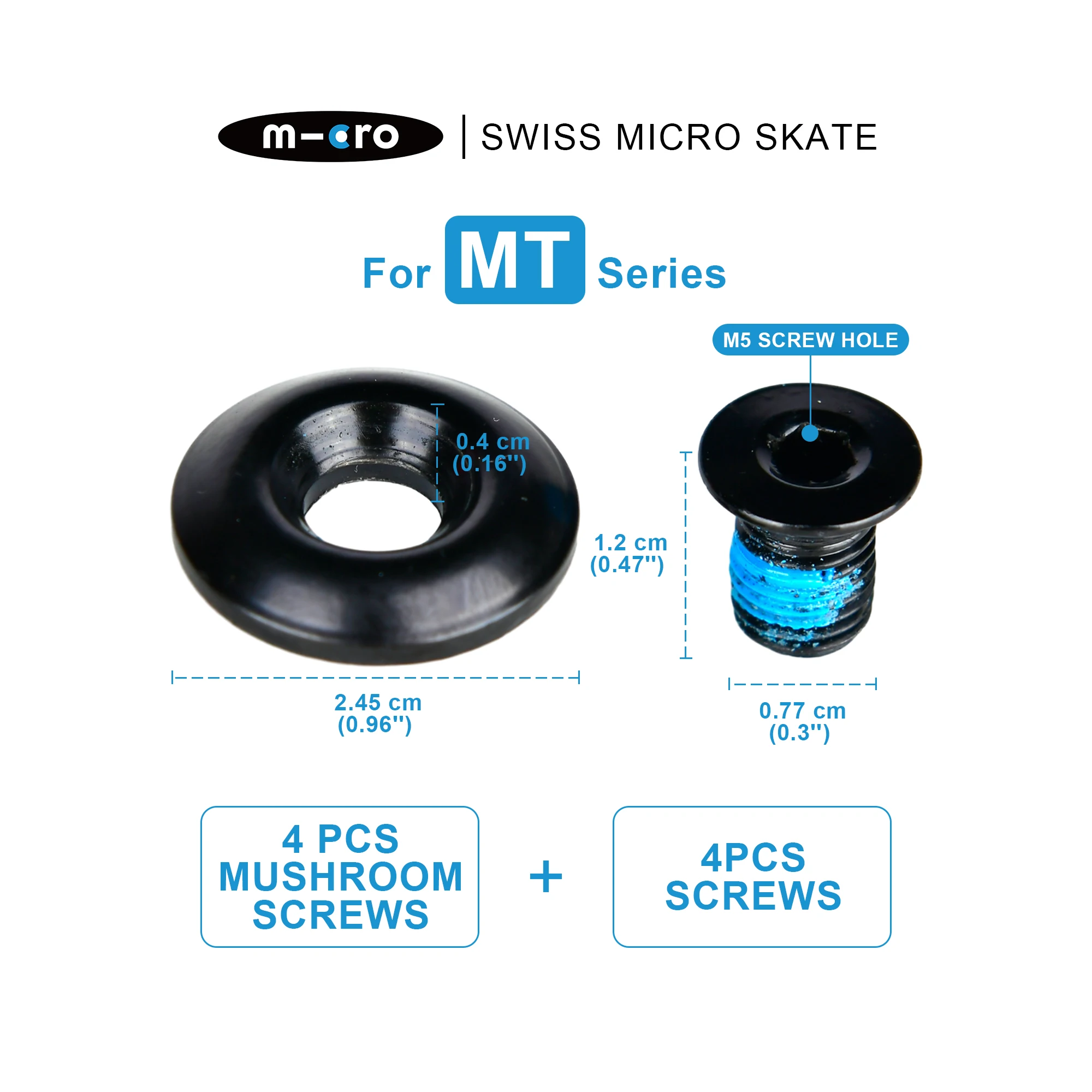 MICRO SKATE m-cro AXLES,MUSHROOM SCREWS,Set,Durable Mushroom Screws Set for Inline Skates,MICRO MT/SUPER/DELTA