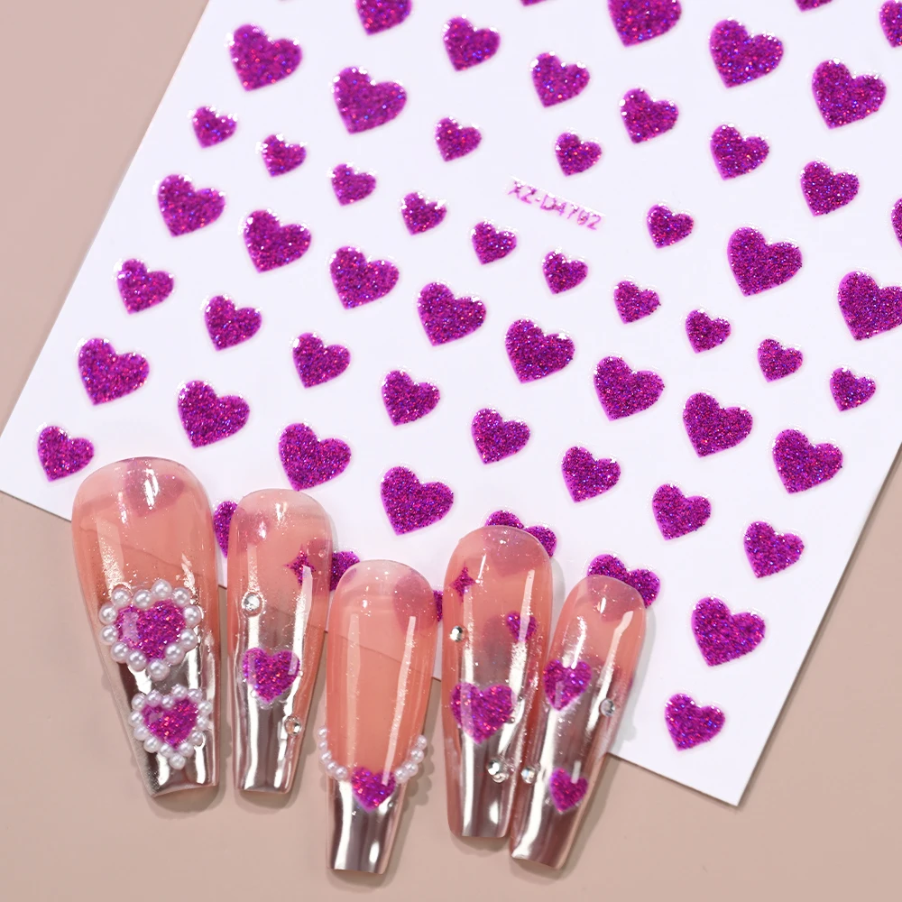 1/5 Stück 5D Valentinstag Glitzer Herz Nagelaufkleber 8*10 cm Gold Silber Rot Rosa Lila Liebe Nagelaufkleber Süße Nägel Zubehör 1