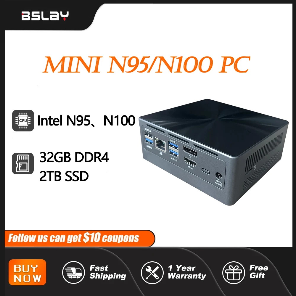 Mini PC Intel 12th N100/N95 32GB DDR4 2TB SSD Wifi 6 1000M Windows11/10 4 Core 4 Threads 3.4 GHz Compact Gaming Computer Mini PC