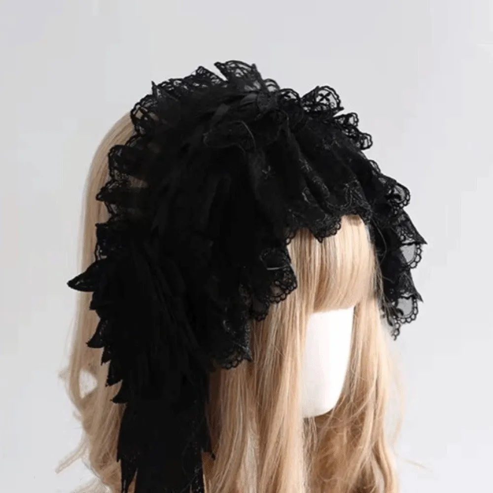 

Милая кружевная повязка на голову в стиле Лолиты Jk Kawaii, повязка для волос с рюшами, аксессуары для волос, лента с бантом, аниме, горничная, головной убор для косплея, аксессуар для косплея