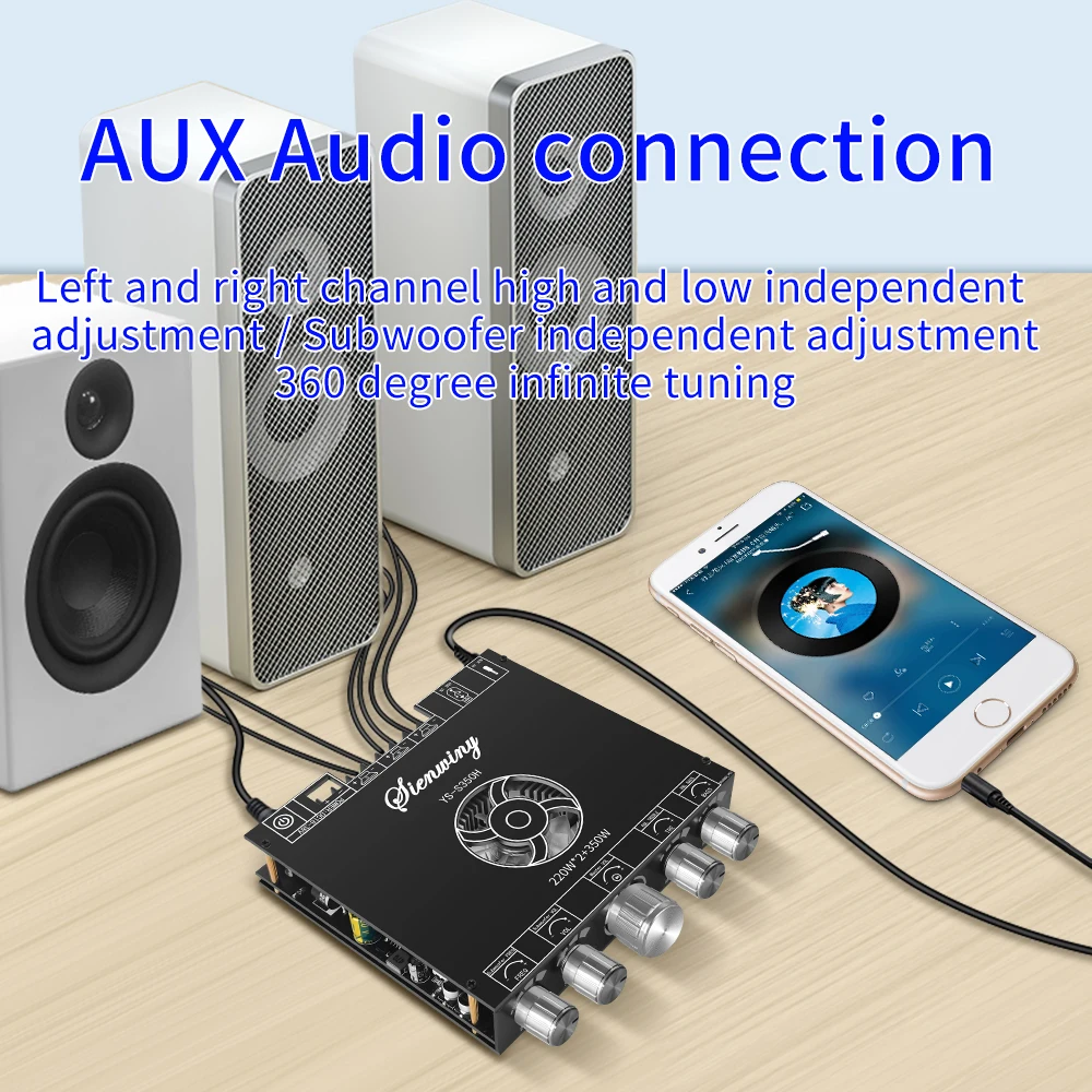YS-S350H 220Wx2+350W HighPower Subwoofer Amplifier Boards 2.1 Channel BT5.1 Amplifier Board TPA3251 USB AUX