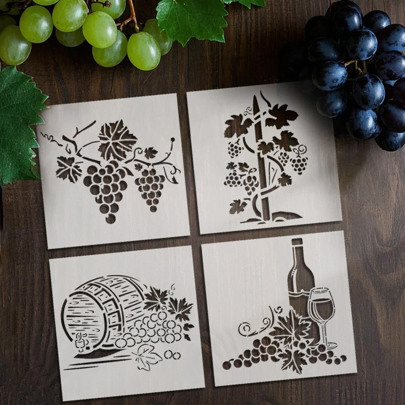 YOMDID 4 Uds patrón de uva pintura PET plantilla hueca reutilizable DIY patrón botánico y de fruta aerógrafo plantillas decorativas