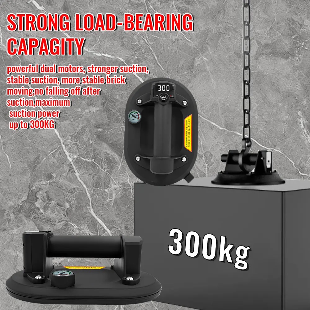 New Intelligent Display Industrial Grade Electric Vacuum Suction Cup 300KG Load Heavy Duty Granite Tile Glass Lifter