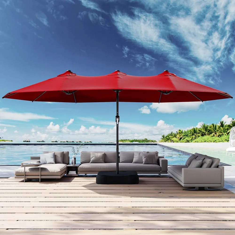 

15FT Large Patio Umbrella with Base Included, Outdoor Double Sided Umbrella, Rectangle Umbrella with Crank Handle.