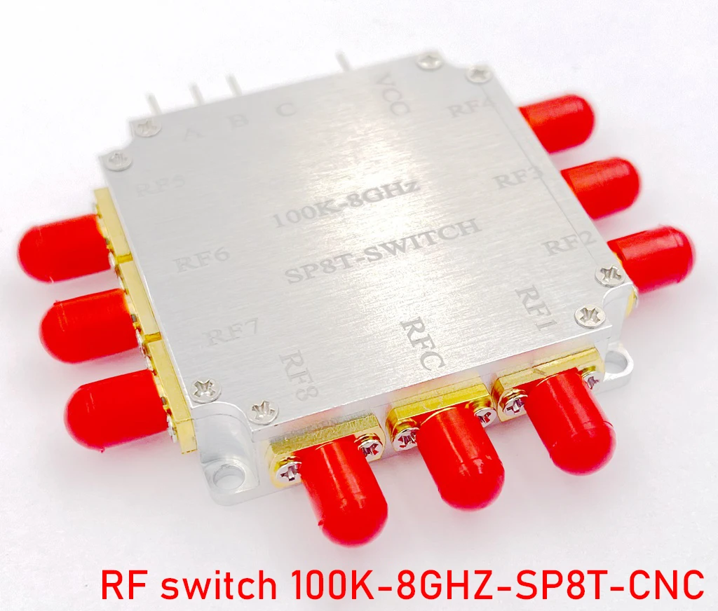 Przełącznik elektroniczny SP8T RF 100K-8GHz szerokopasmowy szeroki wysoki izolacja niska strata wtrąceniowa Teflon z obudową