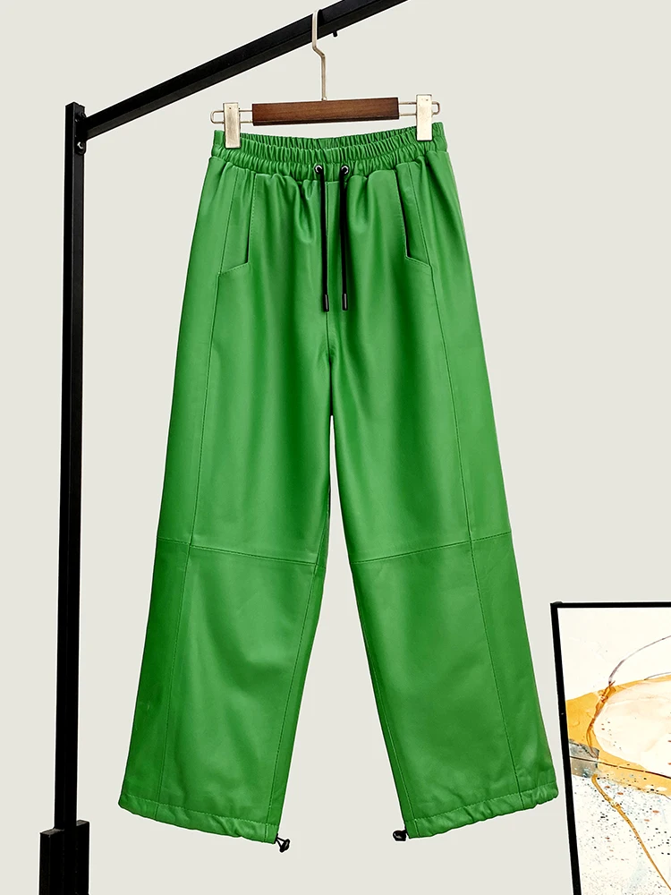 

Winter New Genuine Leather Pants Women's All-Matching Baggy Straight Trousers Fashionable Sheepskin Cropped