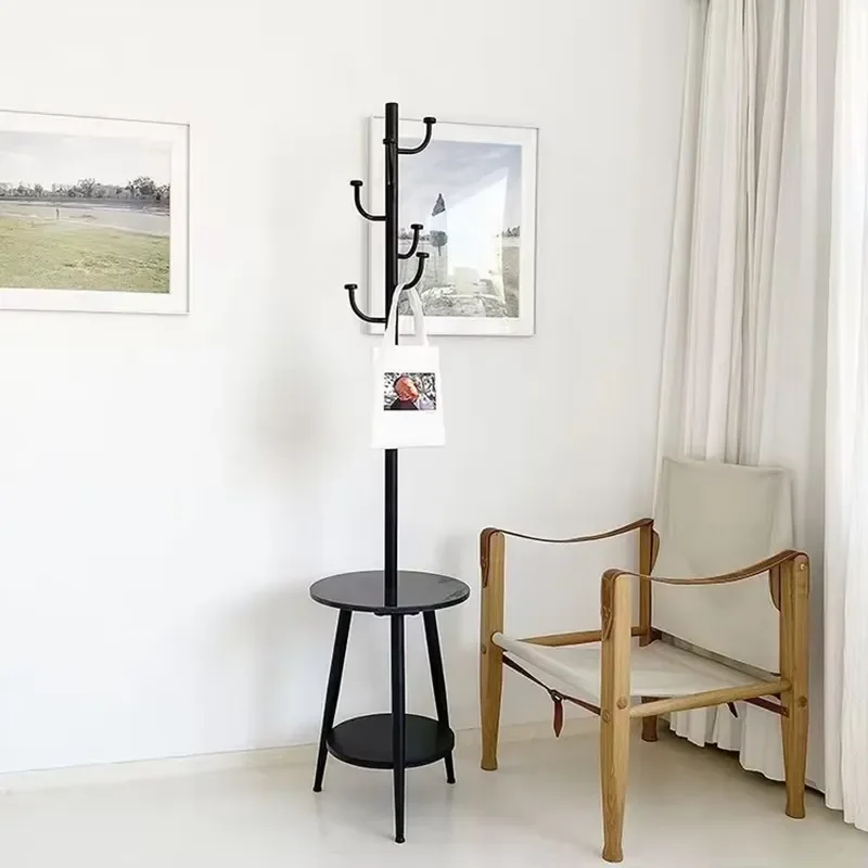 Modern Metal Coat Rack with Laundry Basket 6 Hooks for Living Room Bedroom Hallway Entryway Storage Organizer Stand Hanger