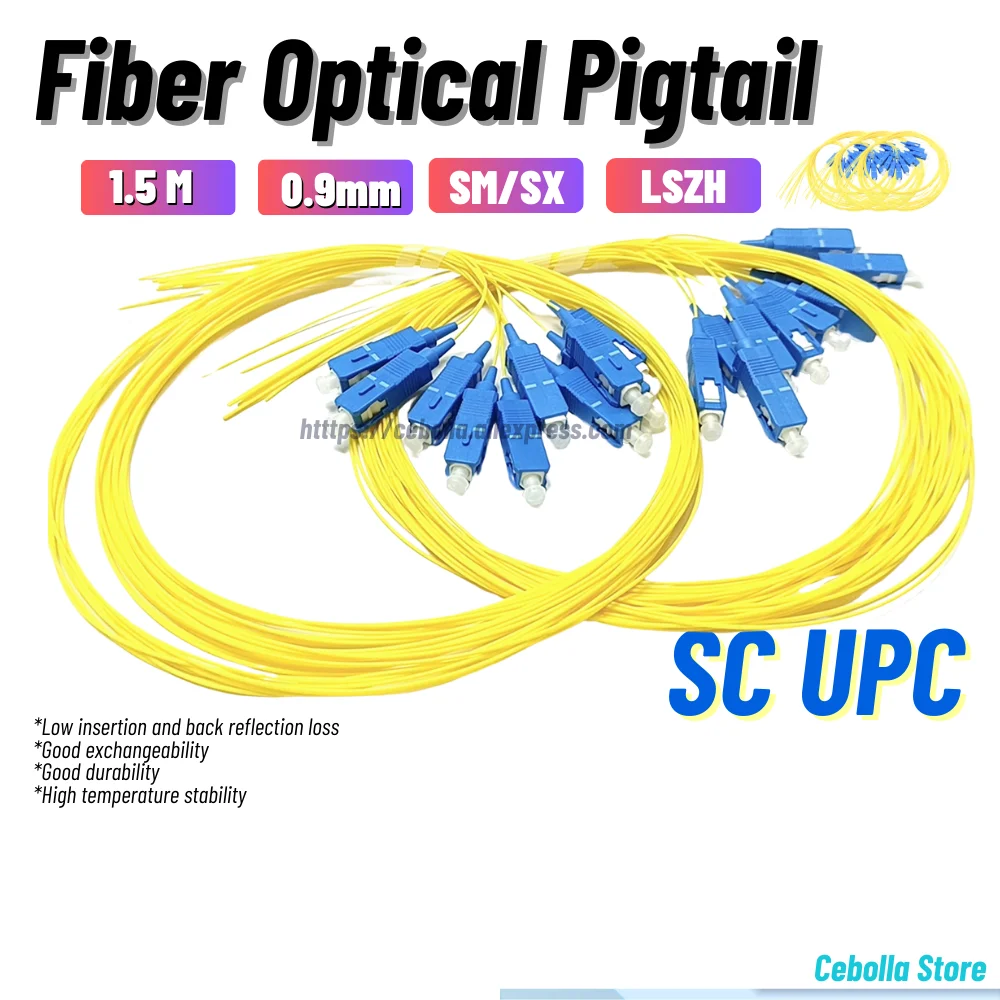 

SC UPC Fiber Optic Pigtail Simplex 0.9mm 9/125 Single Mode 1 core SM SX SC UPC Optical Fiber Pigtail 1.5M Cable