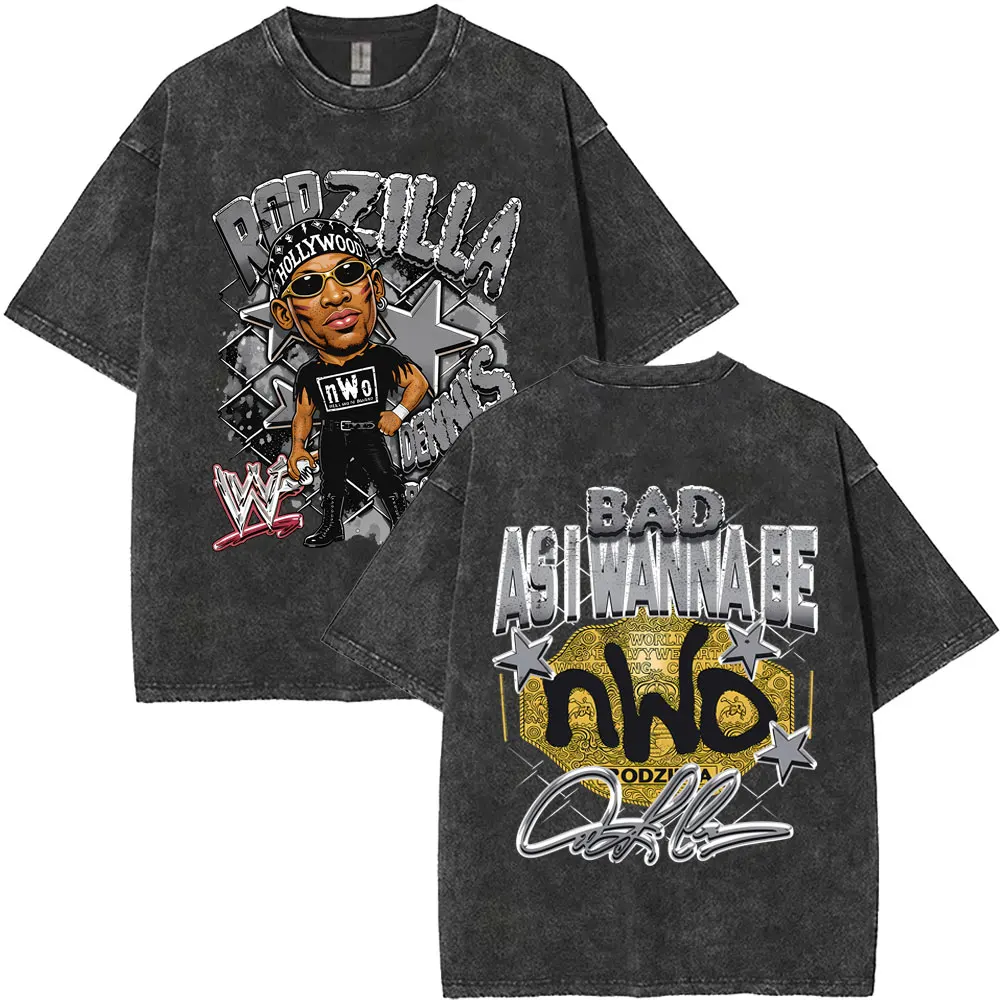 Washed Vintage The Worm Dennis Rodman Bad As I Wanna Be Graphic T-shirt Men Fashion Oversized T Shirts Male Rock Retr Streetwear