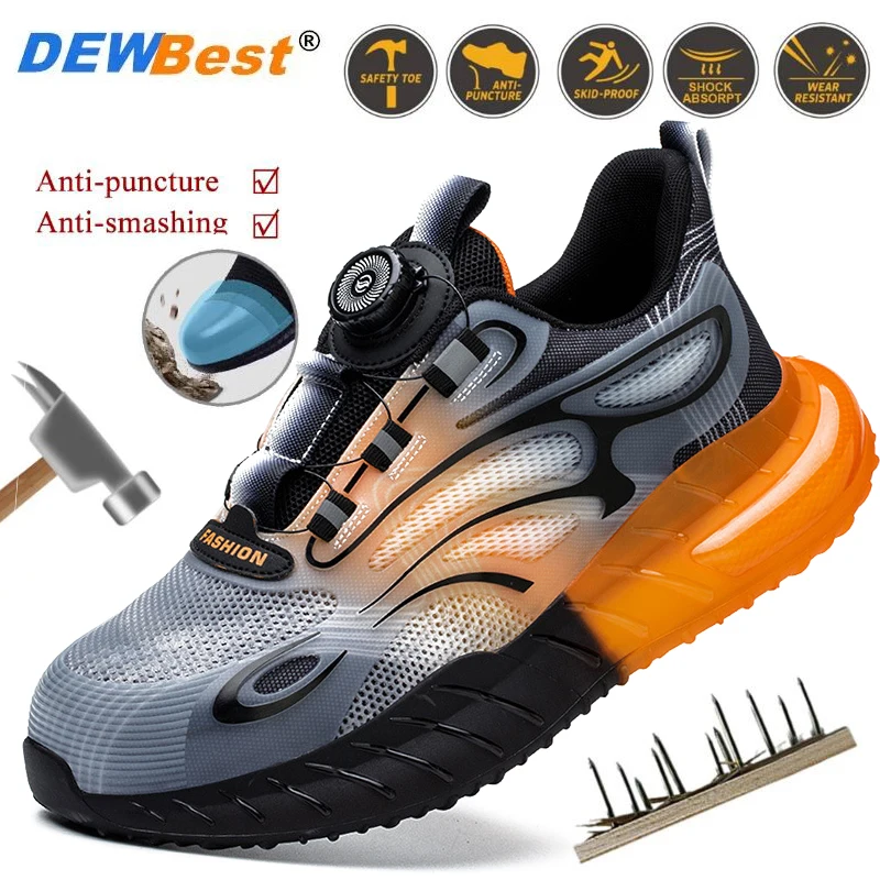 Mens Comfortable Work Shoes Protective Steel Toe Shoes Anti-slip Wear-resistant Anti-smash Anti-spike Work Shoes