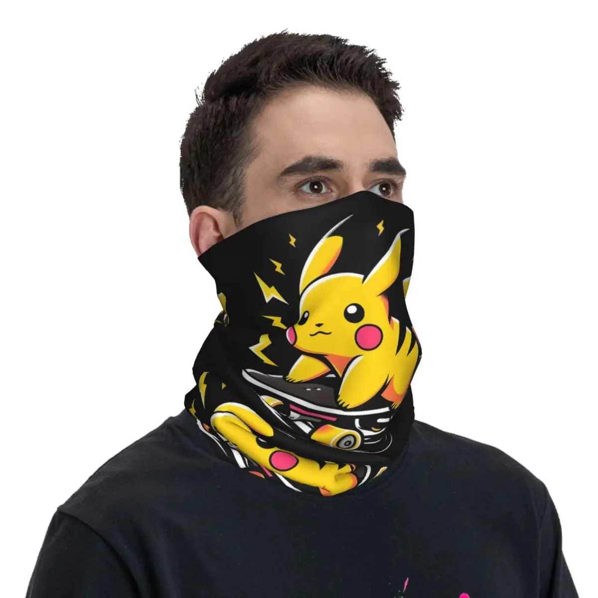 Pikachu De Skate Cartoon Funny Bandana Neck Gaiter UV Protection Face Scarf Cover Game Kawaii Anime Headband Tube Balaclava