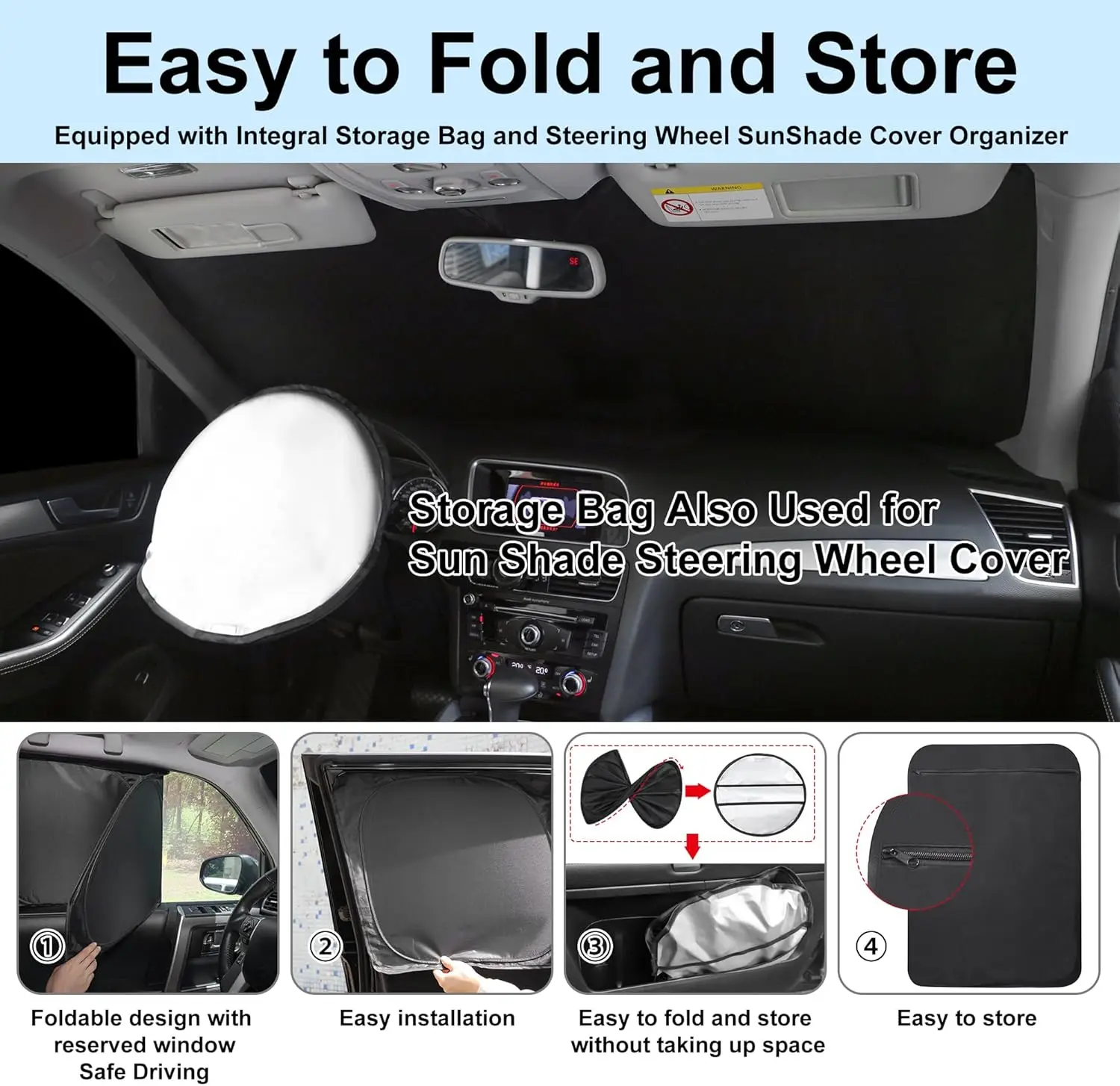 8PCS Custom Car Window Shades for Sun Protection, Privacy, and Cooling - Easy Install & Foldable Storage