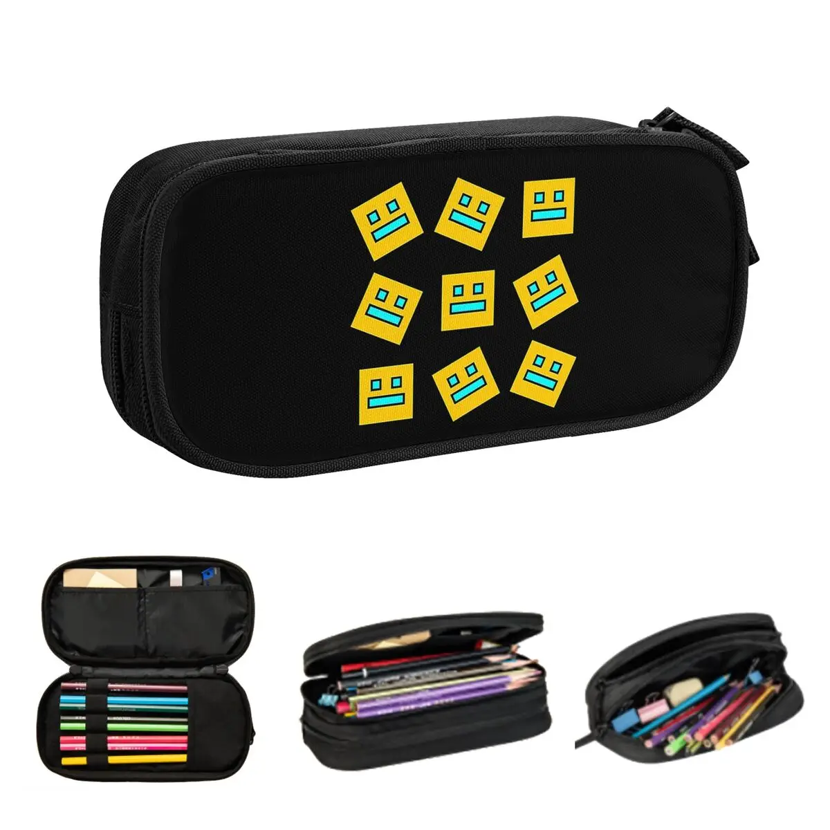 Video Game Geometry Dash Pencil Cases for Student School Pen Box Pencil Bag Big Capacity Pencil Pouch