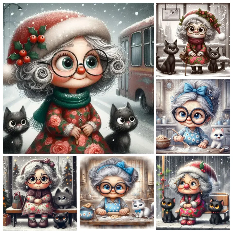 Cute Grandma Cat Life Diamond Painting New Cross Stitch Kits Full Diamond Mosaic Embroidery Home Decor Cartoon Art Gift