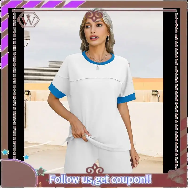 A95D-Comfy Summer Sets With Pockets Loose Fit Color Block Design Matching 2 Piece Sets With Drawstring Waist