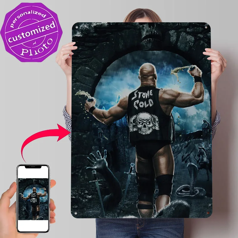 Stone Cold Steve Austin Illustration 3D Printed Texture Poster Personalized Wall Art Retro Metal Tin Signs for Home Decor House
