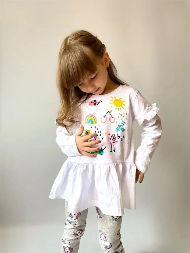 

Футболка с длинными рукавами для девочек, юбка, детская блузка от 2 до 8 лет, осенняя одежда для детей от 2 до 7 лет