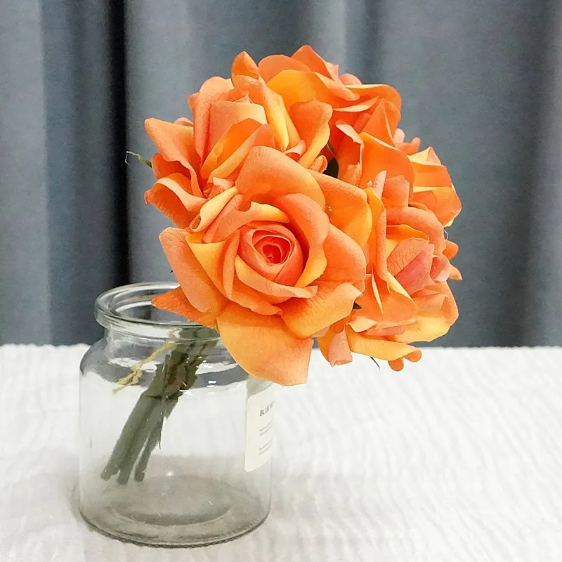 Moisturizing 5Head Rose Flower Bouquet Latex Real Touch Artificial Flowers Wedding Bridal Bouquet Birthday Party Home Decor Rose