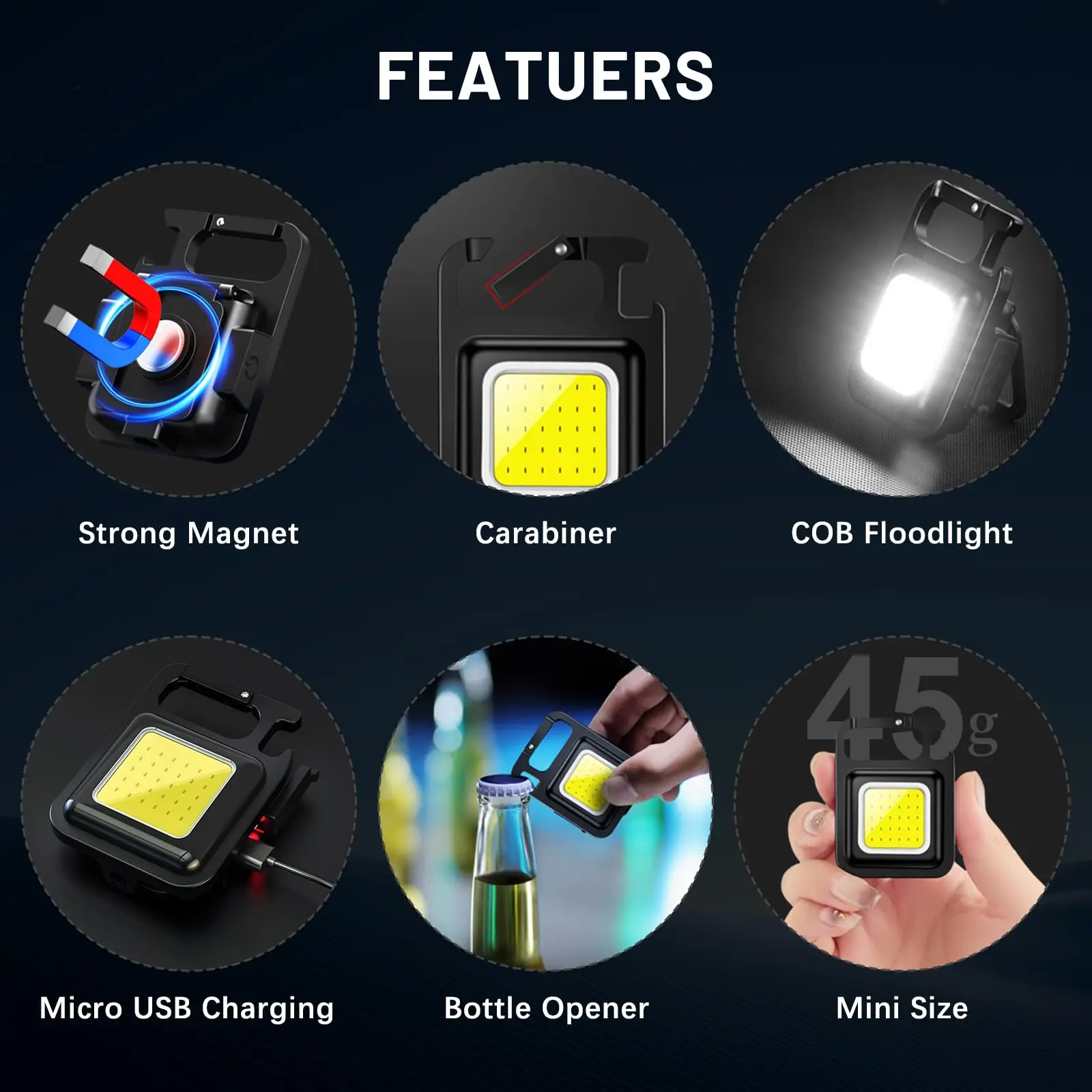 COB Keychain Flashlight 4 Modes Magnetic Base & Bottle Opener Emergency Light for Camping Fishing Walking Portable Work Light