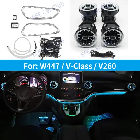 메르세데스 벤츠 W447 V 클래스 V260 용 LED 앰비언트 라이트, 자동차 인테리어 터빈 에어 벤트 노즐, 장식 램프 수리 키트, 64 색