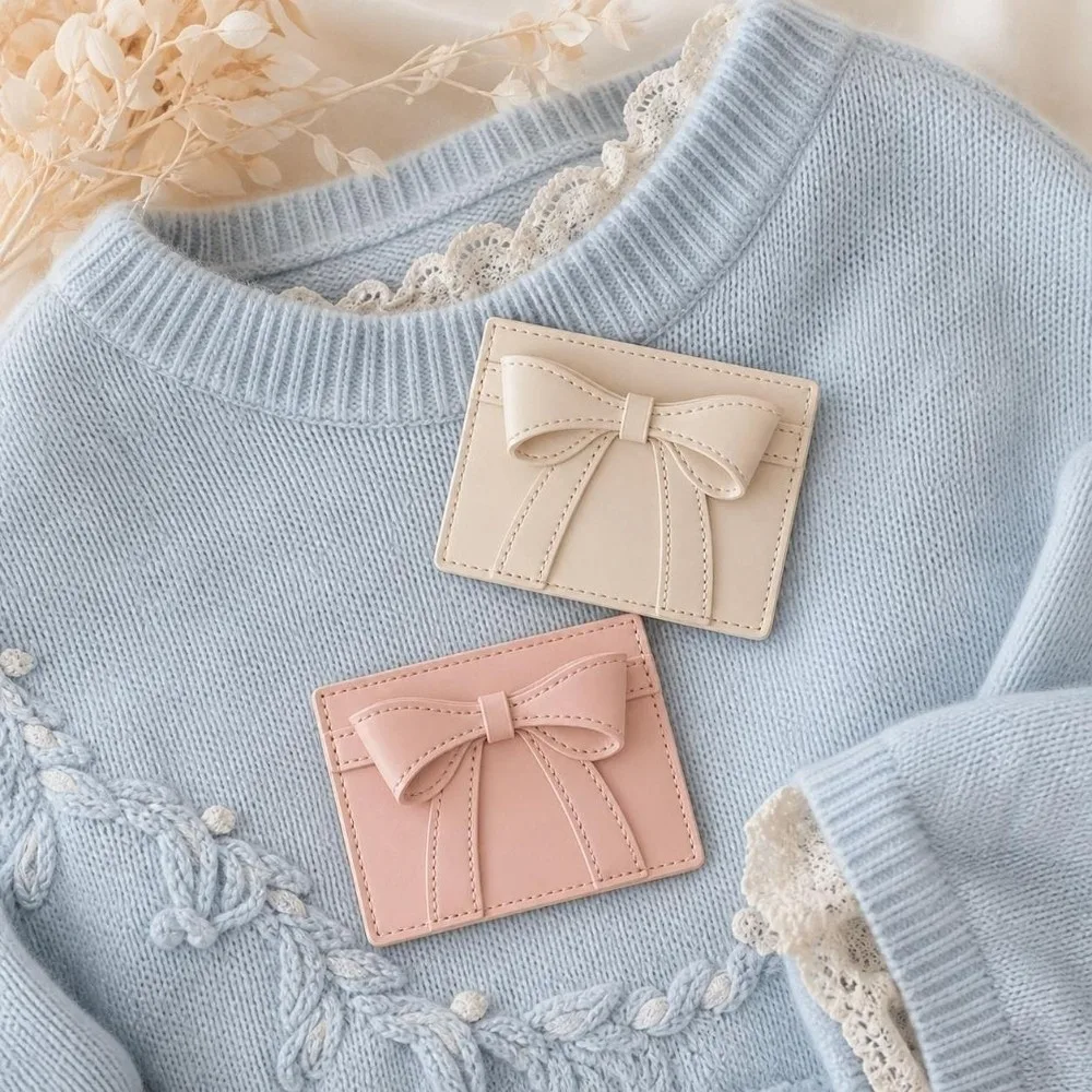 Sweet Bow Decoration Card Holder PU Leather Solid Color Mini Wallet Multi-card Slots Ultra Thin Coin Purse for Students