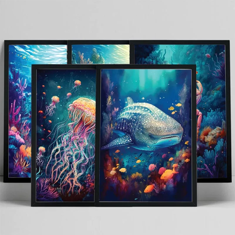 Stunning Marine Animals Fish Turtle Shark Sea Animal Canvas Painting Kids Room Decor Posters Octopus Pictures Prints Wall Art