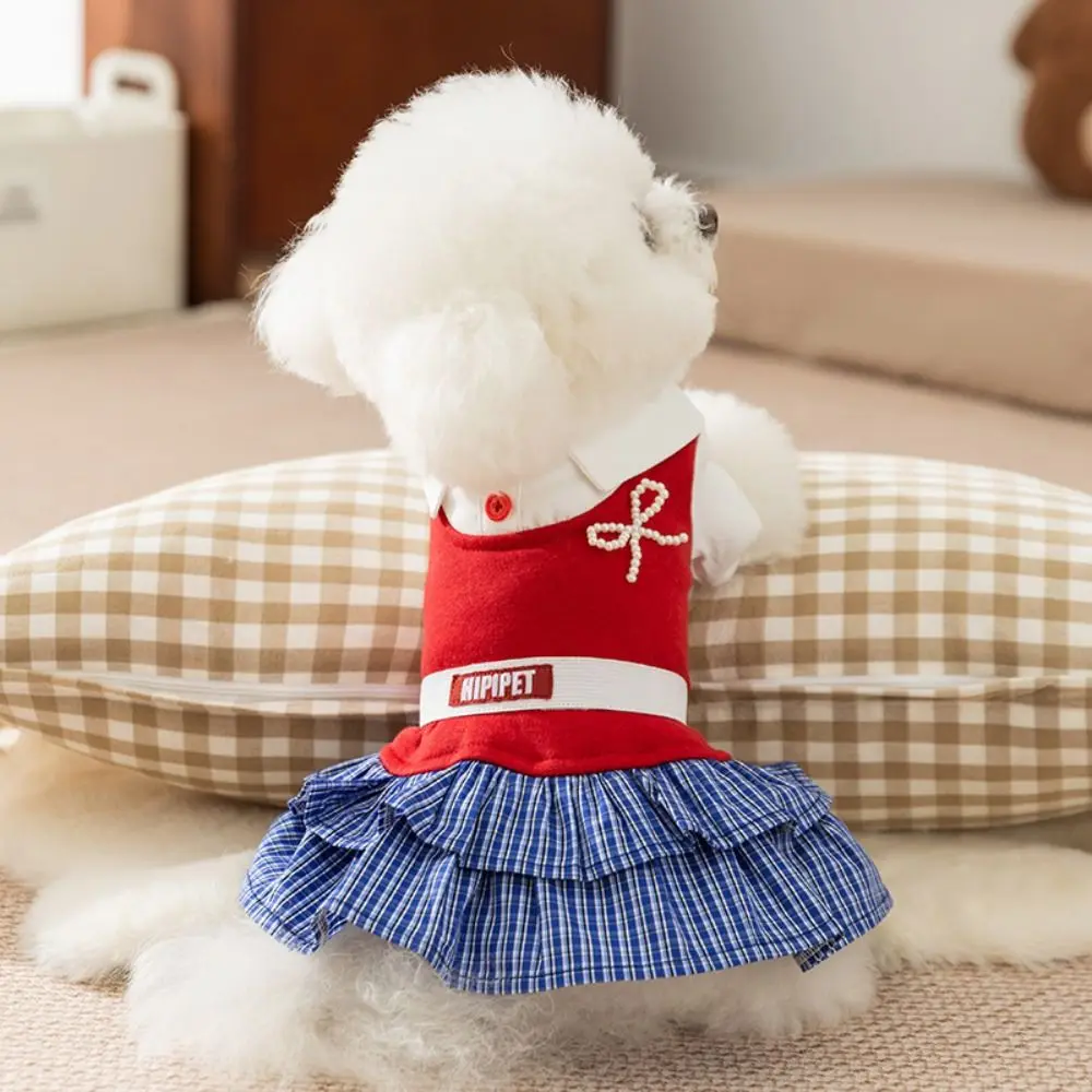 

Fashion Soft Cat Bowknot Dress Cute Preppy Style Dog Shirt Dress Breathable Creative Pet Summer Clothes Bichon Frise