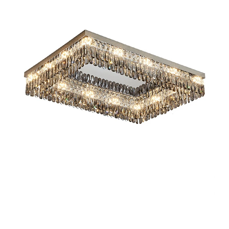 

Gold Silver Grey Crystal LED Dimmable Rectangular Round Ceiling Lamps Lights Chandeliers Lamparas De Techo For Living Room