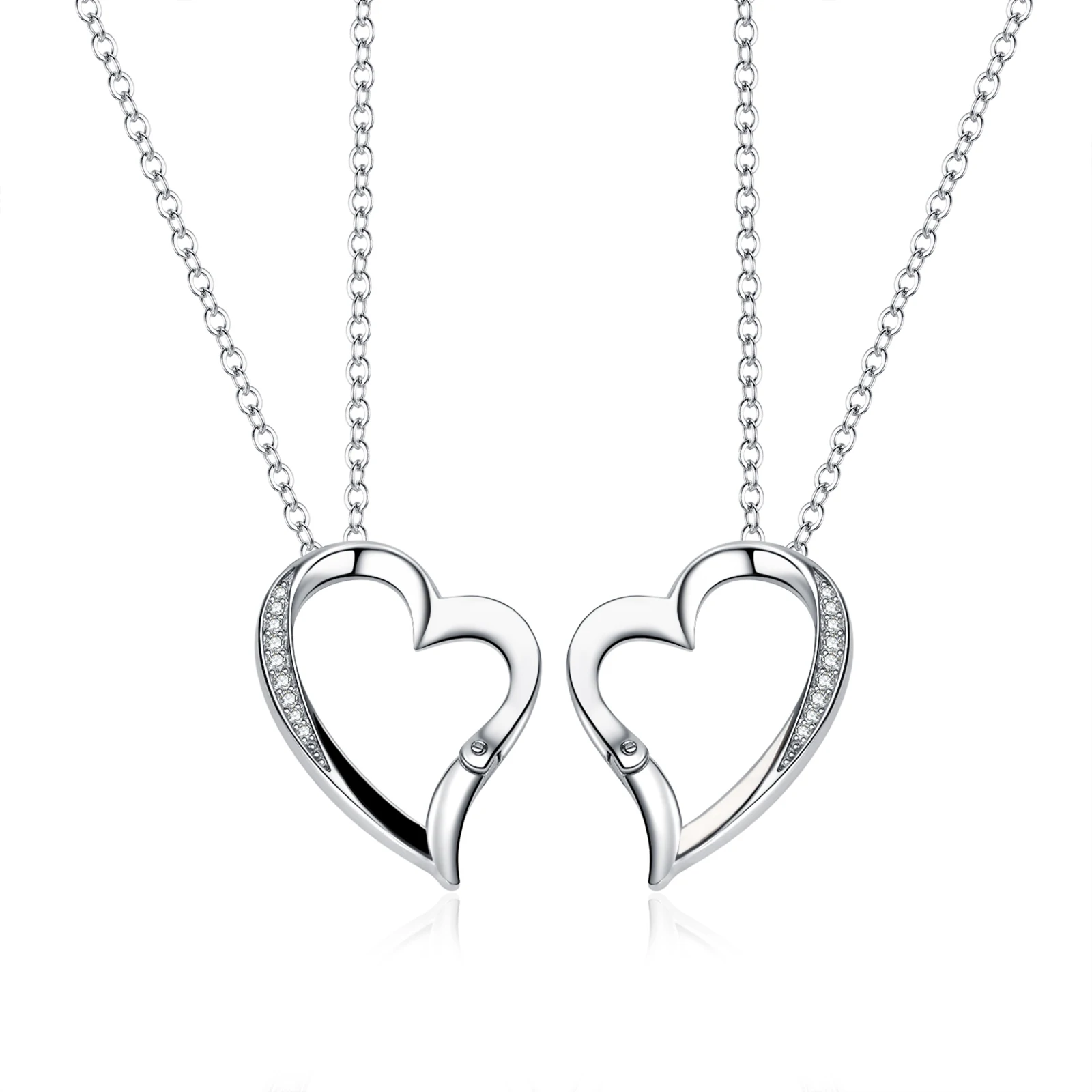 

925 Sterling Silver Simple Openwork Tilted Heart Pendant Necklace Pave Zircon Plated Real Gold Openwork Love Heart Couple Choker