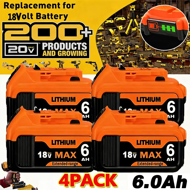 Akumulator litowy 6000mAh do Dewalt DCB200 20V, zamiennik DCB205 DCB206 DCB209 DCB181 DCB182, do elektronarzędzi, z ładowarką 6A