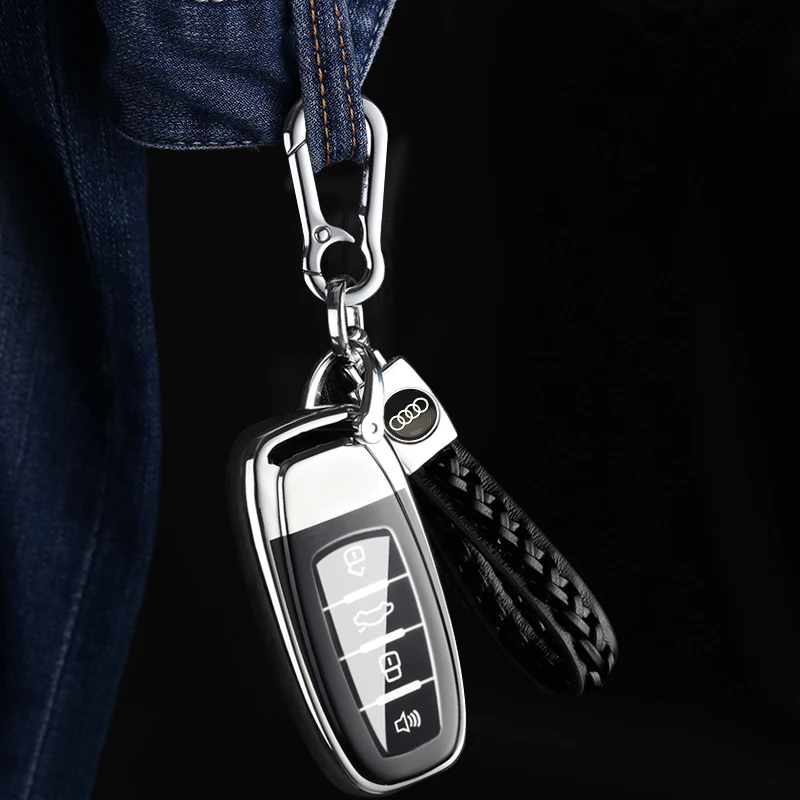 Leather rope keychain hand-woven buckle car keychain 3D car key suitable for Audi Sline TT S3 S4 S5 RS A3 A4 A5 A6 A7 Q3 Q5 Q7