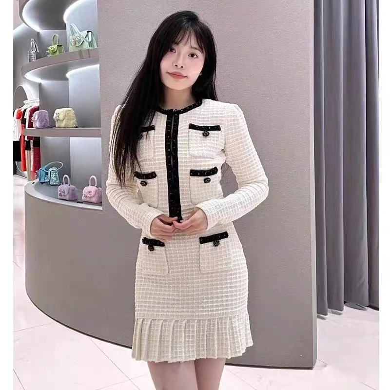 High Waisted Half Skirt Two-piece Set with Sequin Bead Edge Short Jacket for Women,2024 Autumn and Winter New Item,skirt sets