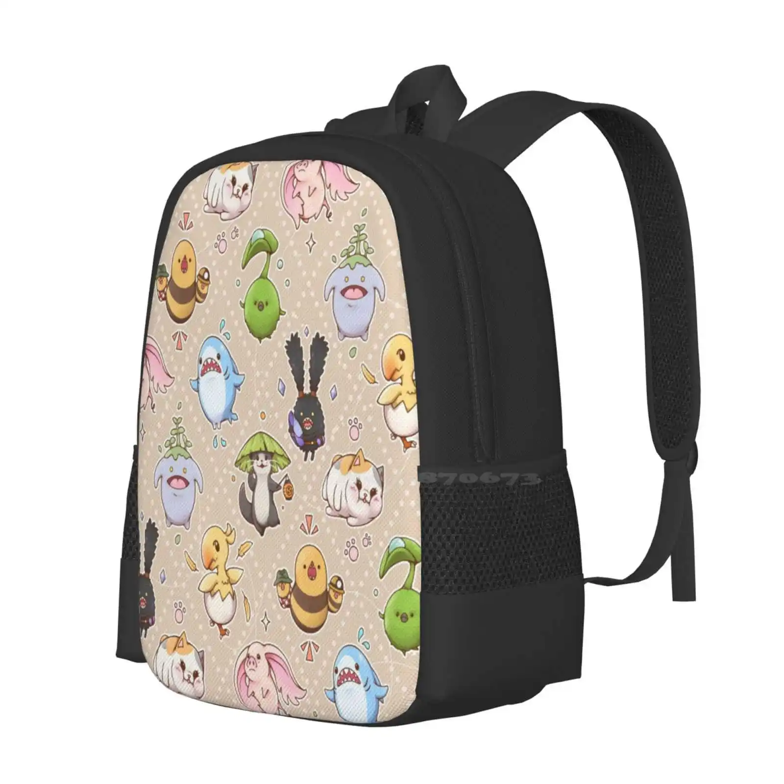 Friends Aplenty Backpack For Student School Laptop Travel Bag Ffxiv Ff14 Fat Cat Spriggan Odder Otter Final Fantasy Korpokkur