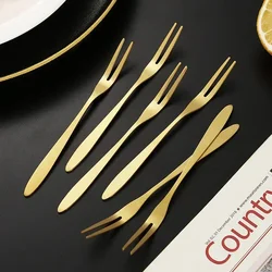 10pcs Stainless Steel Fruit Fork Small Toothpick Multifunctional Fruit Stick Gold Moon Cake Knife Food Picks Kitchen Accessories