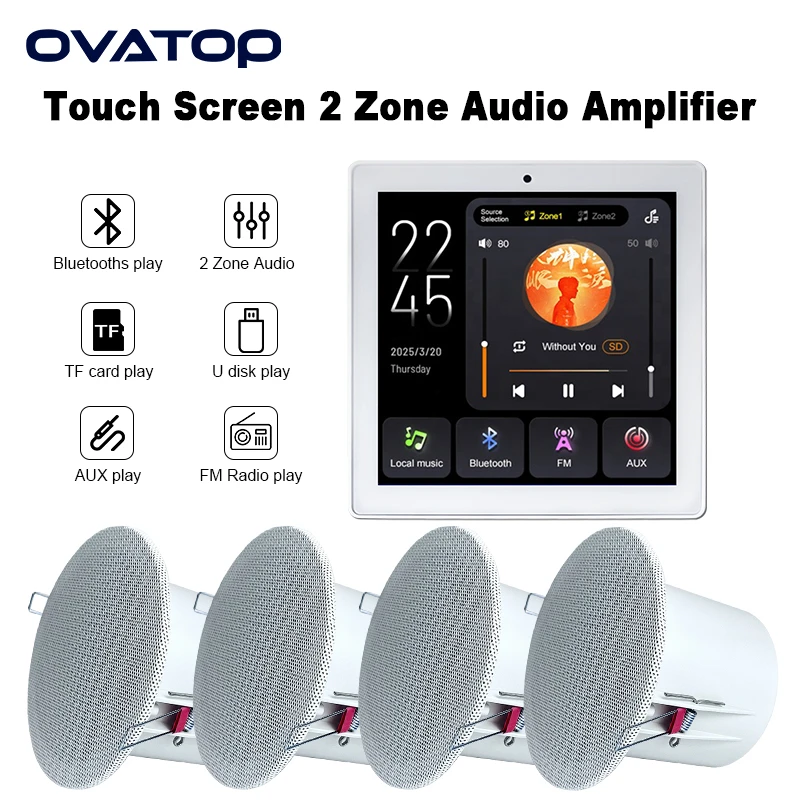 

Home Touch Screen 2 Zone Audio System Touch Screen Bluetooths Wall Amplifiers TF AUX Theater Sound Music Panel Ceiling Speakers