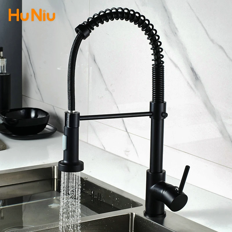 Kitchen Faucet with Pull Down Sprayer Single Handle Mixer for Basin 360° Rotating Spring Style Taps Brass Chrome Gold Black