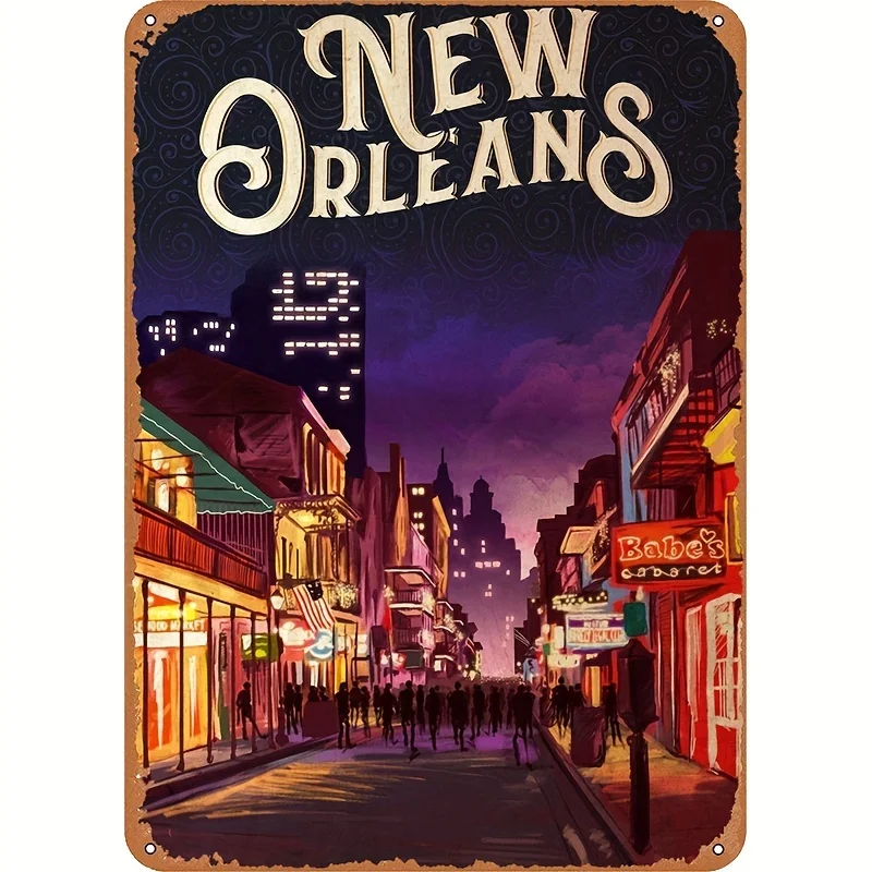 Metal Signs New Orleans Travel Art Retro Home Decor Travel Wall Art Vintage Metal Tin Signs for Home Bars Clubs Cafes 8x12in