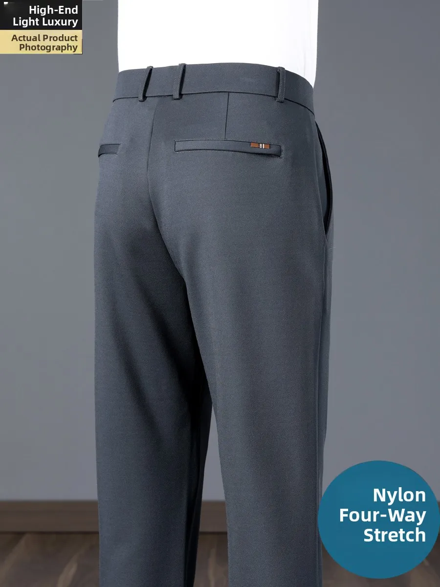 

High-End Busin Casual Men's Loose Straight Leg Elastic Waist Pants Autumn No Ironing Spring Autumn Sle Cosite Fabric