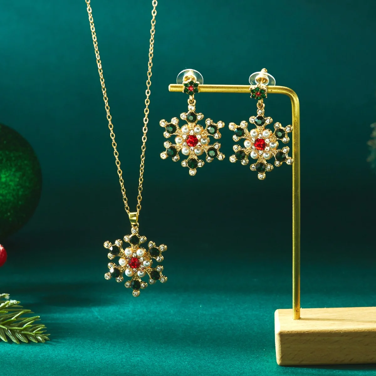 Weihnachten Schnee Blume Urlaub Schmuck Set Bunte Strass Imitation Perle Schneeflocke Halskette Ohrringe Set Geschenk Für Frauen Männer