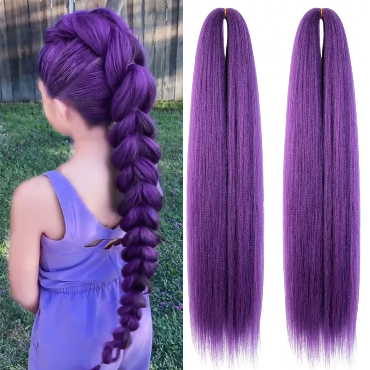 Purple Braiding Hair 14 Inch Short Pre Stretched Hair Straight Yaki Texture Synthetic Hair Extensions Softness,